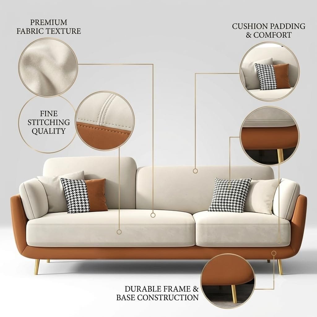 Sofa with dimensions and product specifications